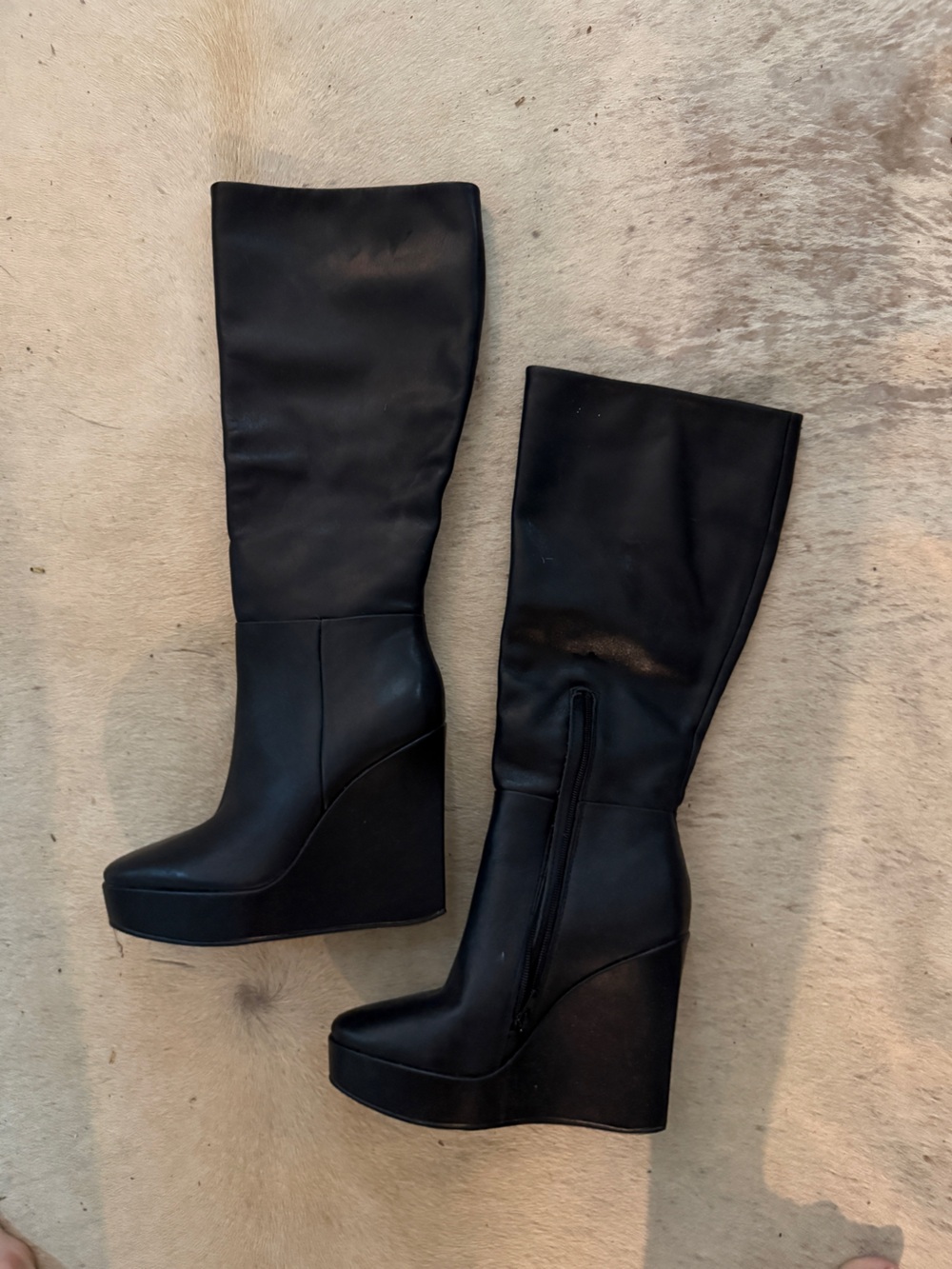 Black Wedge Knee-High Boots - Stylish Women’s Platform Wedges